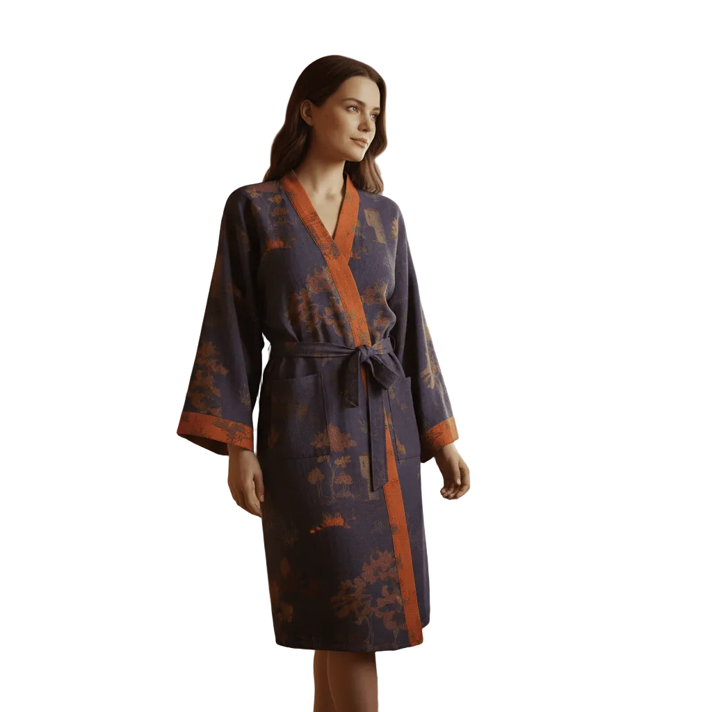 Unisex retro kimono badekåpe for hjemmebruk. Løs passform gir optimal komfort og velvære.