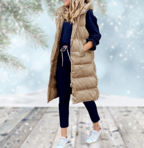 Chic lang damevest i lett stoff, perfekt som yttertøy for en stilig og moderne look. Elegant og allsidig.