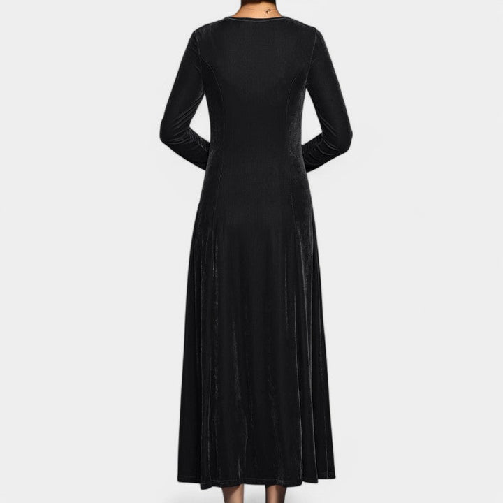 Kvinners elegante midikjole med lange ermer. Alltid komfortabel for bruk på jobb, fest eller fritid.
