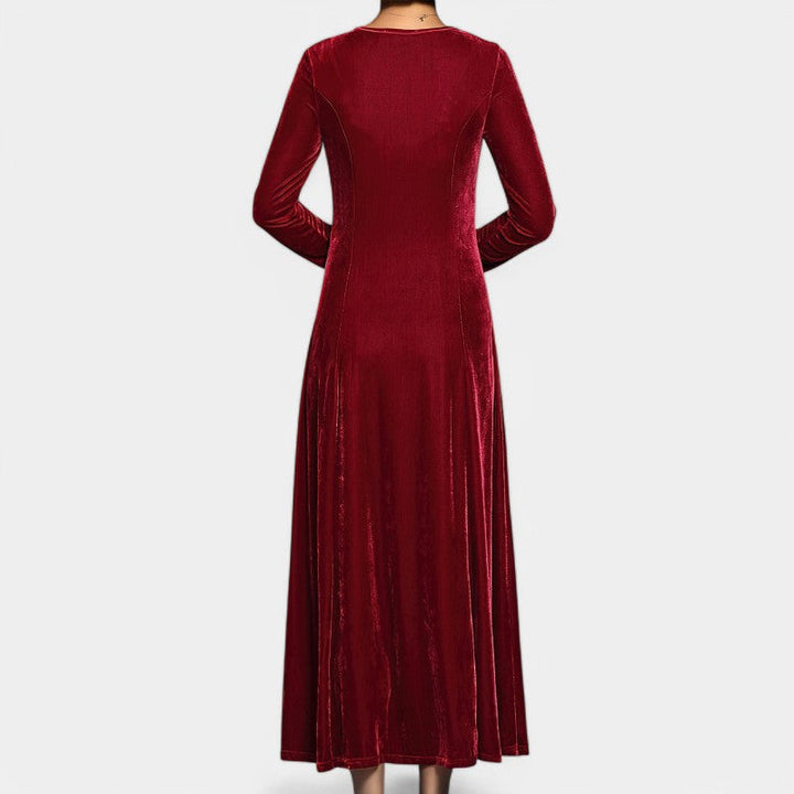 Elegant og vaskbar langermet midikjole for kvinner. En komfortabel og tidløs A-linje kjole.