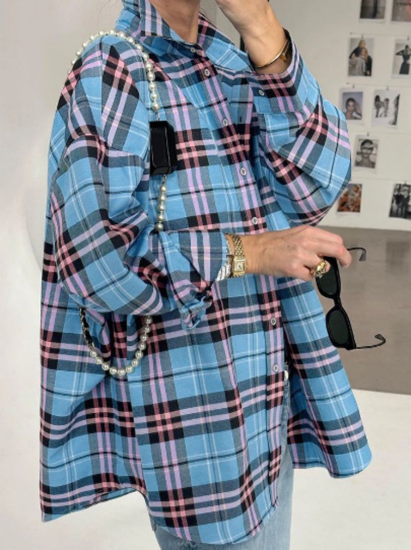 Myk oversized rutete skjorte for kvinner, ideell for avslappet mote og komfortabel bruk hver dag.
