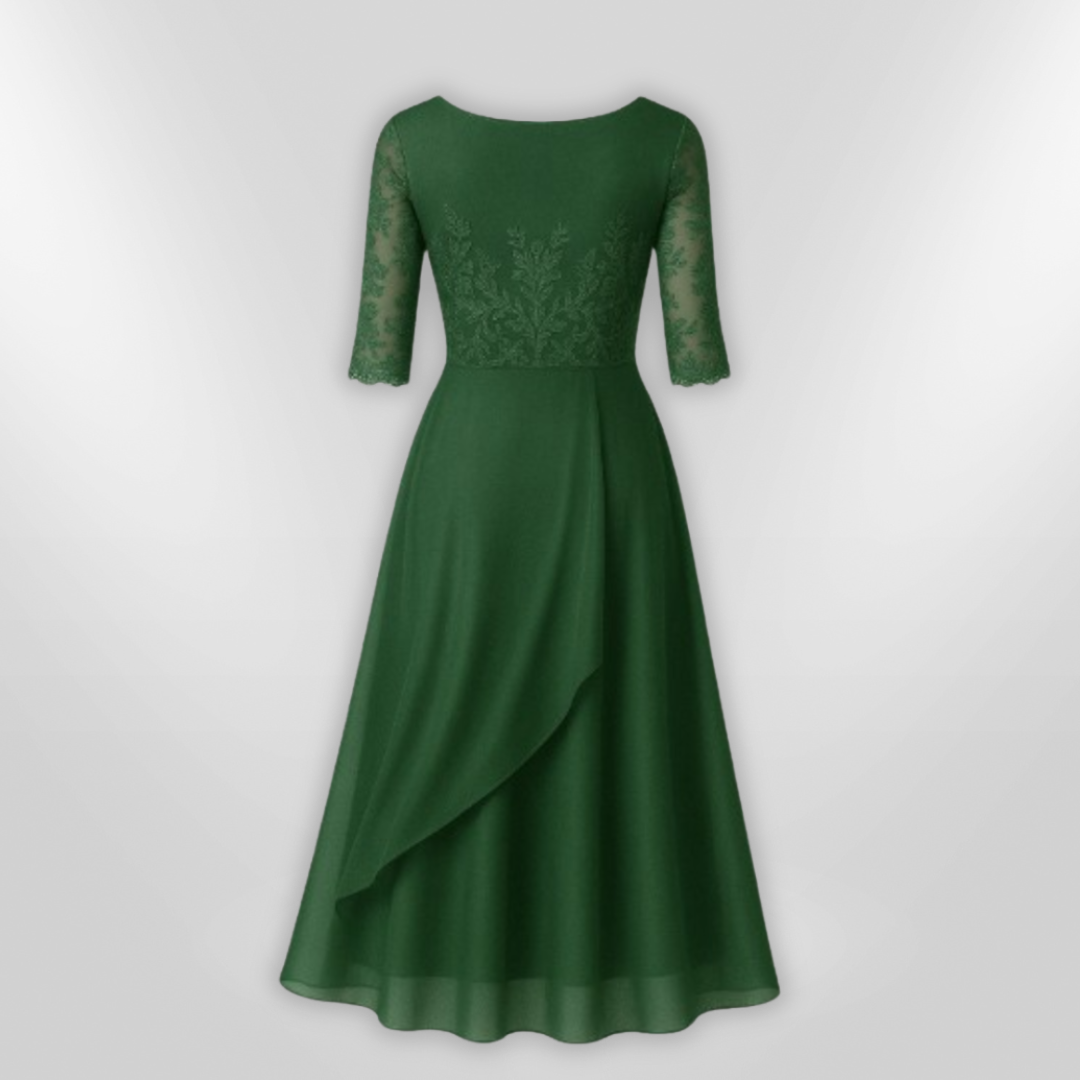 Asymmetrisk blondegkjole for kvinner, fremhever en elegant silhuett; ideell som aftenkjole.