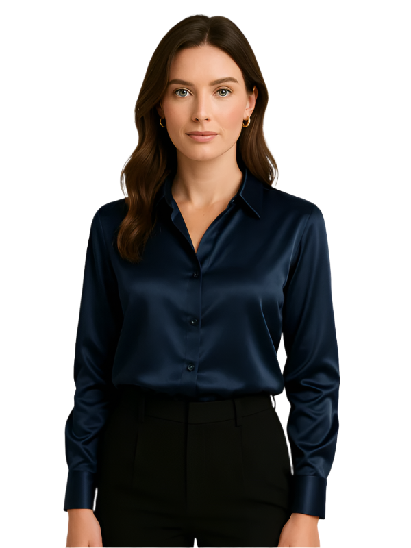 Elegant hvit damebluse med knappelukking. Stilfull kvinnebluse for både kontor og fritid.