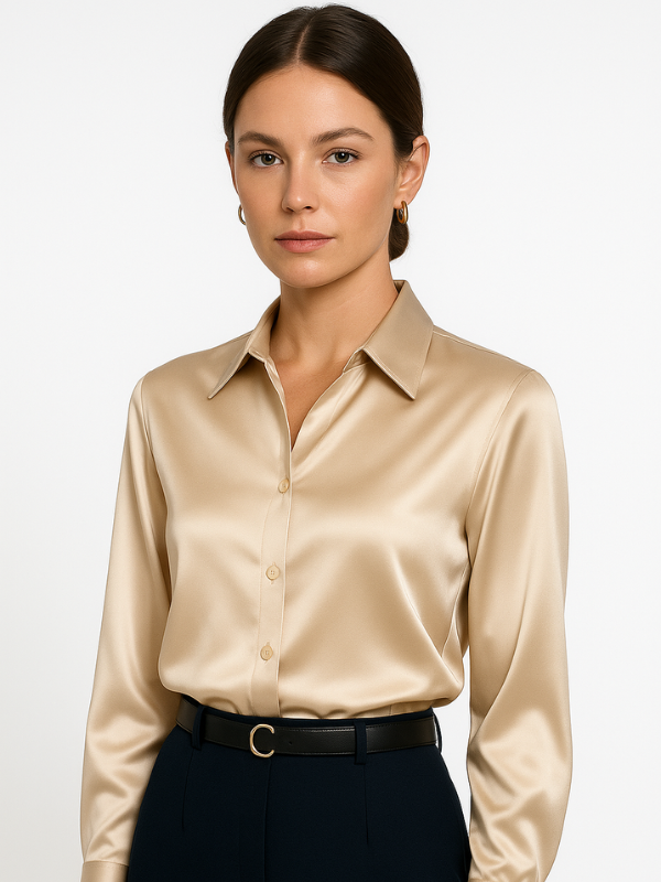 Klassisk damebluse med knapper. Allsidig og chic topp for kvinner, perfekt for en formell look.