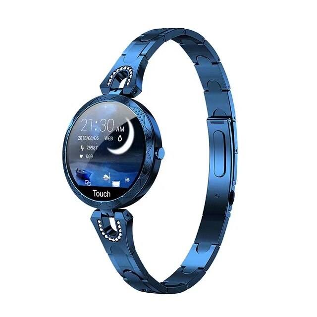 Elegant sølv kvinnelig smartklokke. Vanntett treningsklokke med pulsmåler og aktivitetstracker.