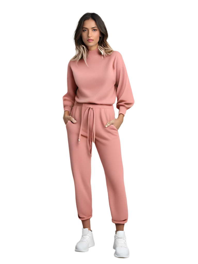 Komfortabelt 2-delt loungewear sett for kvinner med trendy ballongerm, perfekt for avslapning hjemme.