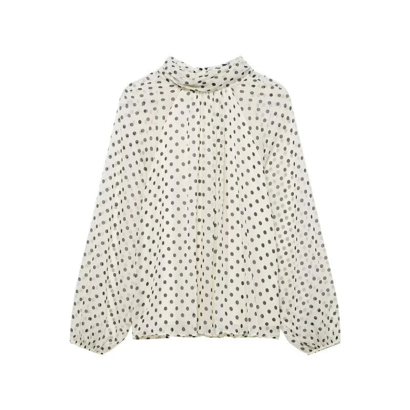 Sommerlig polkaprikket topp med lanterneermer for kvinner, flott for både hverdag og jobb.