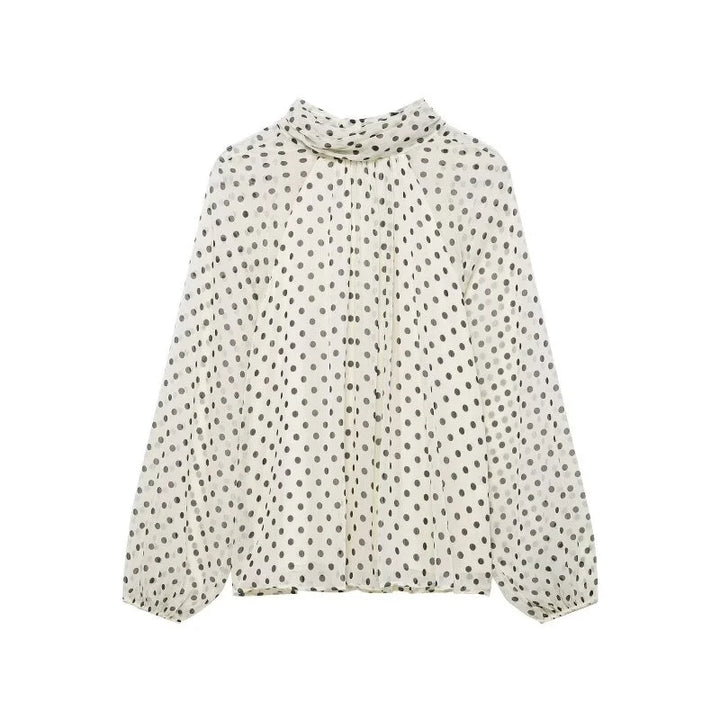 Sommerlig polkaprikket topp med lanterneermer for kvinner, flott for både hverdag og jobb.