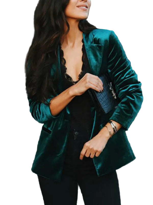Elegant fløyelsblazer for kvinner med jakkekrage. Klassisk og tidløs dameblazer, perfekt for vår og høst.
