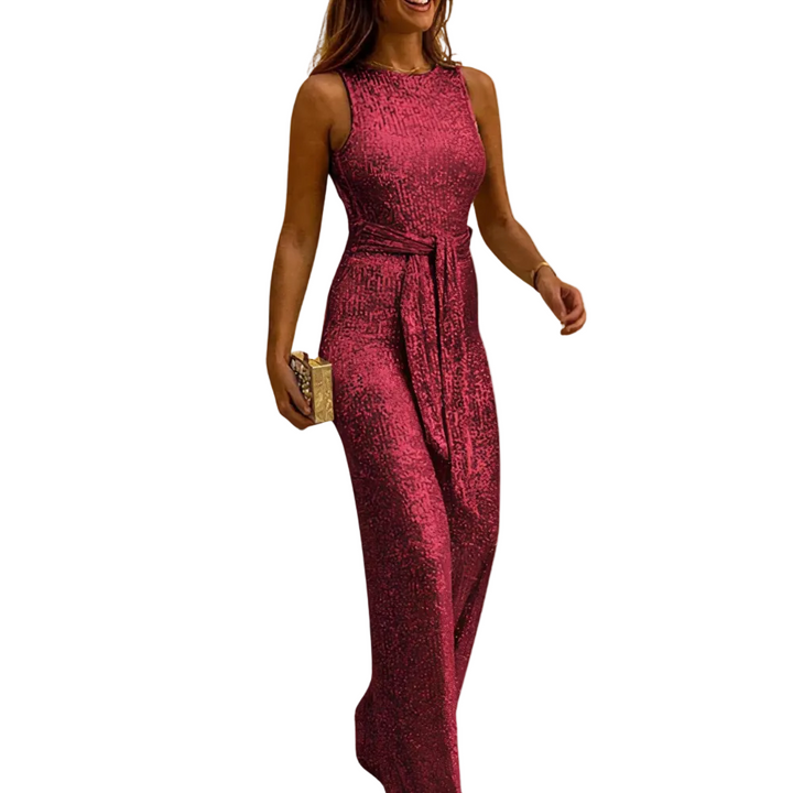 Glamorøs paljett jumpsuit for kvinner, perfekt for fest og galla. Elegant kveldsantrekk med glitrende paljetter.