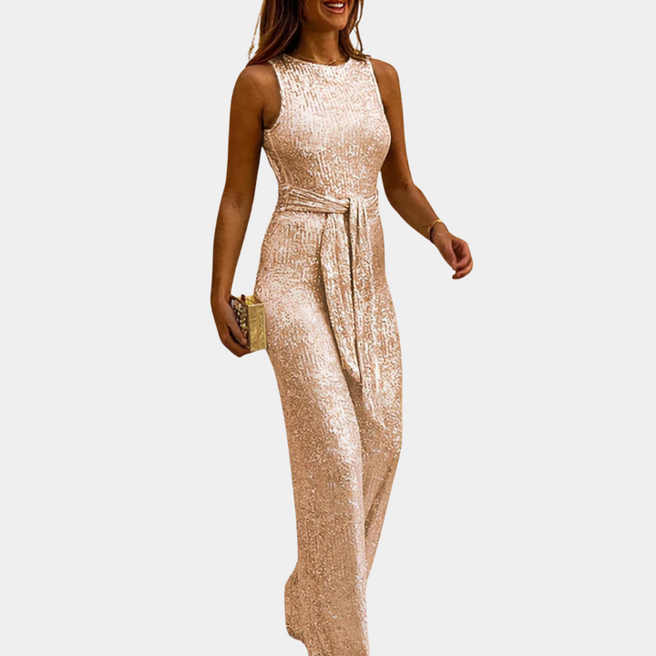 Glitrende paljett jumpsuit for kvinner. Elegant og glamorøs festmote med skinnende paljetter og moderne snitt.