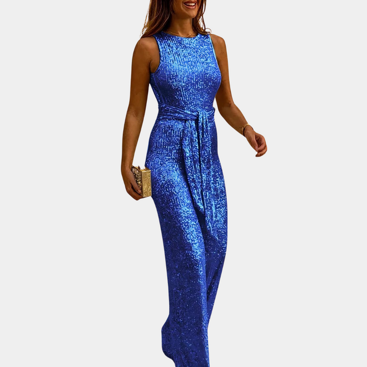 Festlig kvinners jumpsuit med paljetter. Perfekt for galla, bryllup og andre glamorøse kveldsarrangementer.