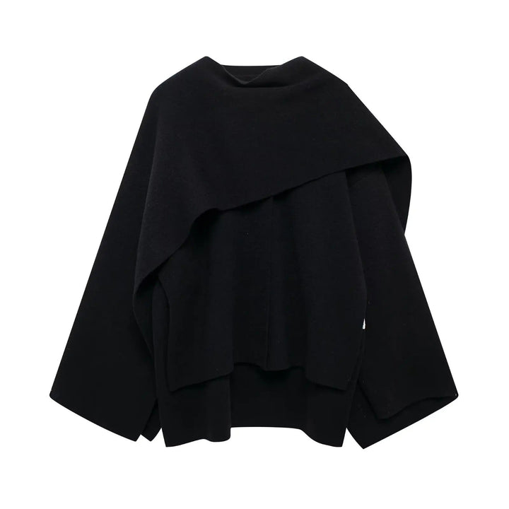 Kvinners lange, draperte kappefrakk i elegant design; et stilfullt og komfortabelt ytterplagg.