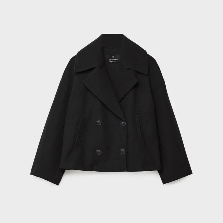 Festfin kort blazer for kvinner, dobbeltspent design. Skaper et chic og moderne uttrykk for spesielle anledninger.