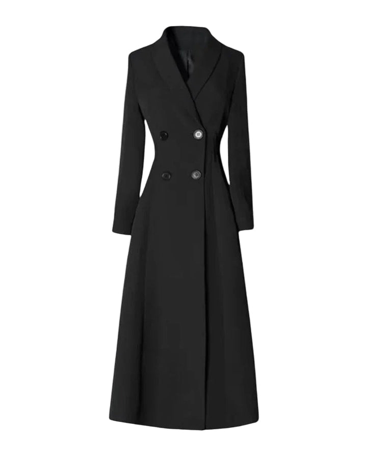 Klassisk lang trenchcoat for kvinner i beige med knapper. Elegant dobbeltspent damefrakk for vår og høst.