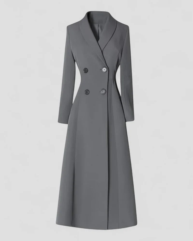 Elegant lang dame trenchcoat i tidløs stil. Allsidig yttertøy for kvinner, perfekt for kontor- eller urban stil.