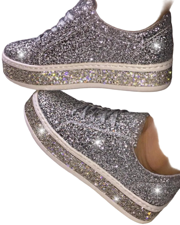 Damesko: Glitrende sneakers med glitterdetaljer, perfekt for komfortabel hverdagsstil.