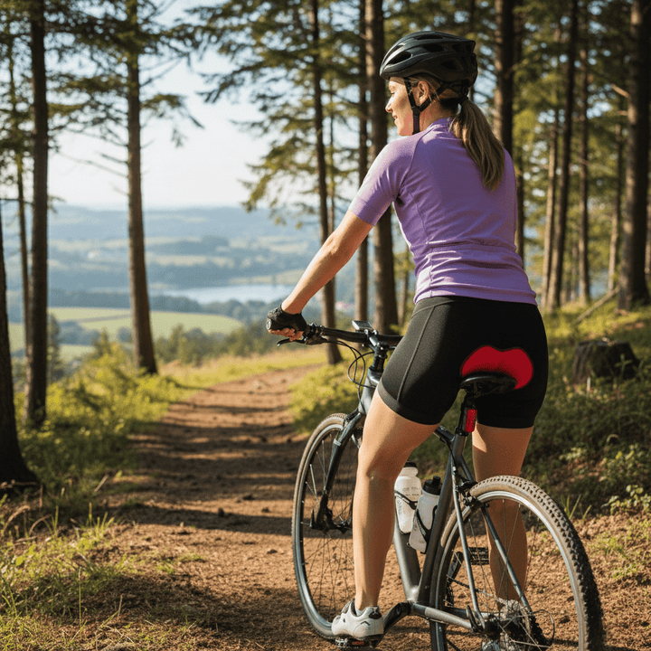 Bakside av ergonomisk dame sykkelshorts, sikrer komfort og støtte under sykling for kvinner.