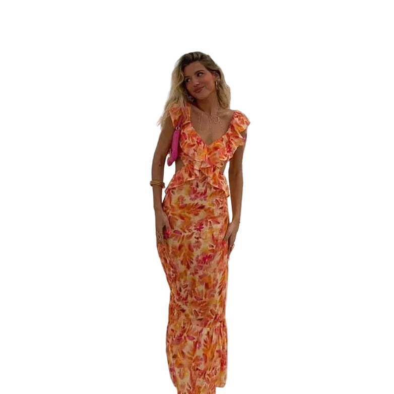 Elegant damekjole med volanger. Komfortabel og feminin volangkjole, perfekt som sommerkjole eller festkjole.