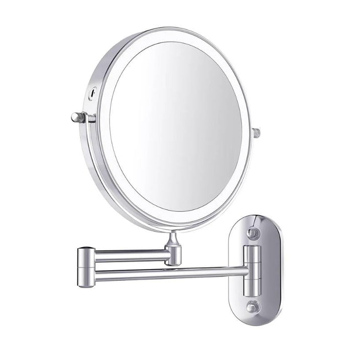 Oppladbart LED forstørrelsesspeil for presisjonssminke, i elegant krom design for badet.