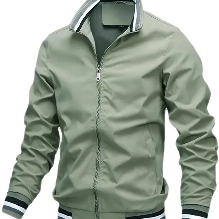 Herrejakke overgangsjakke med glidelås og krage. Strikket design, perfekt som sporty vårjakke eller høstjakke.