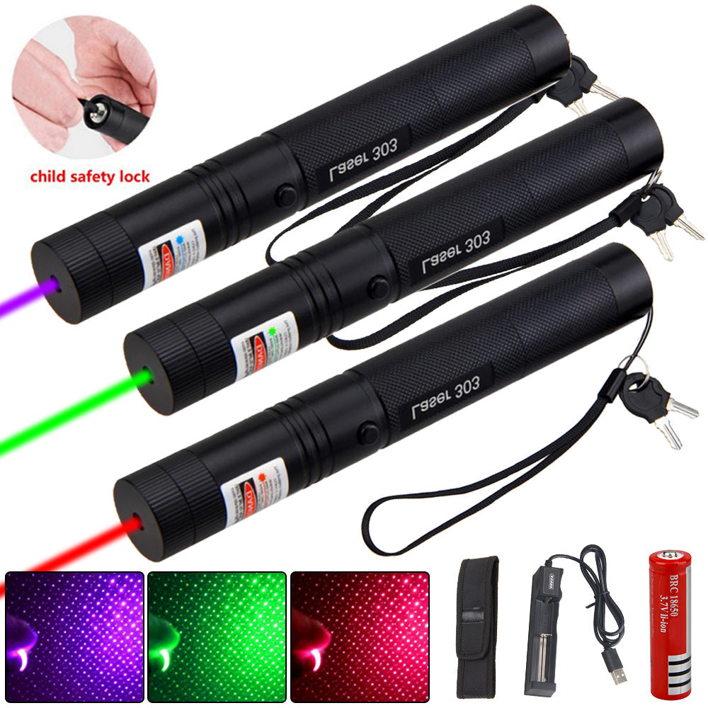 Grønn laserpeker med barnesikring, sikrer trygg bruk. Robust konstruksjon for daglig slitasje.