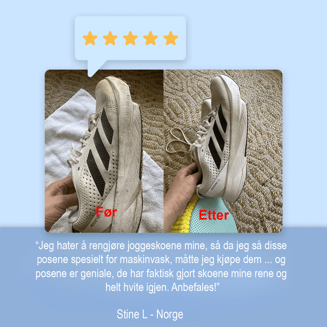 Skovaskepose med pustende netting for optimal skobeskyttelse og effektiv maskinvask av sko.
