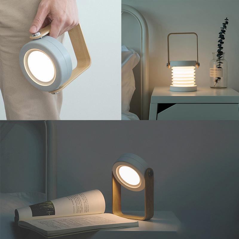 Beroligende Foldy nattlampe, hvit/grå 7-i-1 LED, med stemningslys og roterbart håndtak.