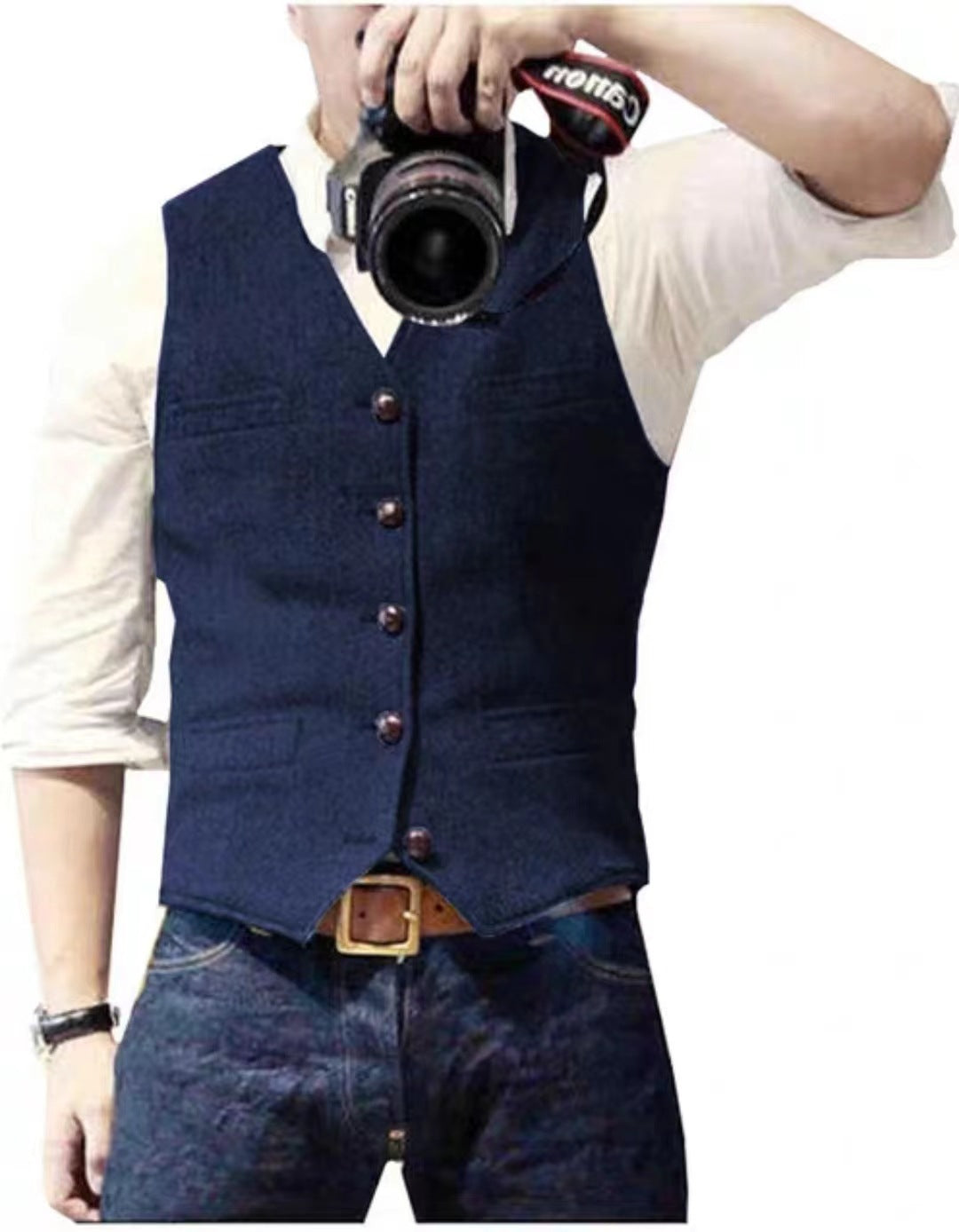 Menns elegante vest med skjorte og slips, komplett forretningsantrekk eller festlook.