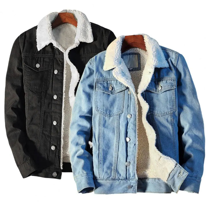 Varm herre denimfleece jakke, ideell for kalde høst- og vinterdager. Komfortabel og stilig isolasjon.