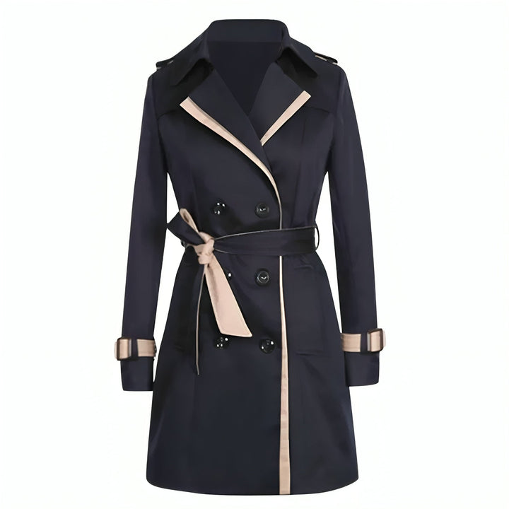Stilfull dame trenchcoat med justerbar midje. Ideell lang vårjakke og høstjakke for elegant kvinnemote.
