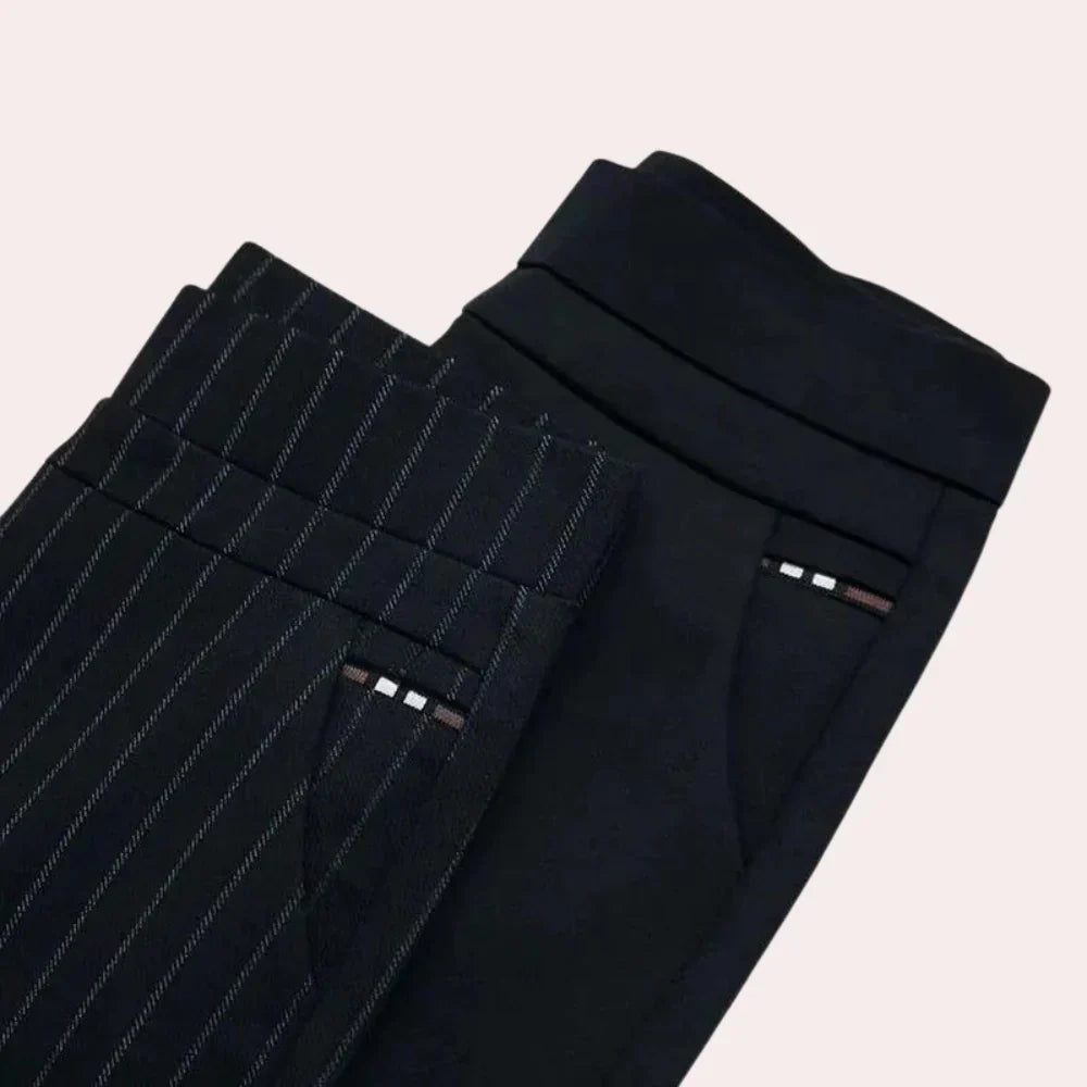 Stripete høyt liv stretchbukser for kvinner, stilig design og komfortabel passform, perfekt for en moderne look.