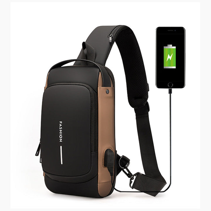 Svart vanntett sport ryggsekk for menn, med god organisering og USB-lading. Ideell skulderveske.