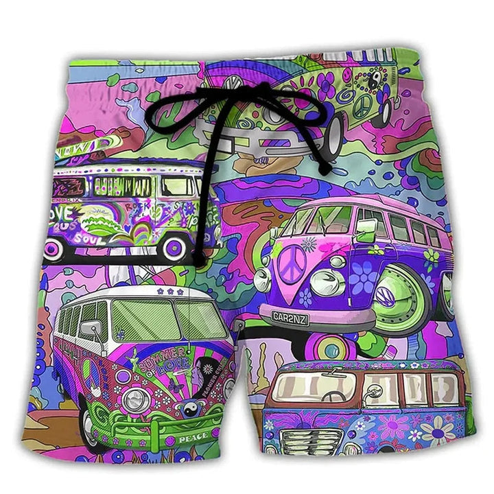Stilfull herrebadebukse med levende graffiti-print, perfekt for ferie & strandmote.