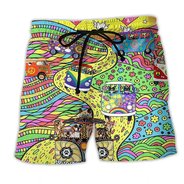 Sommerklar herrebadebukse med grafitti-kunst; shorts-stil for strand & basseng.