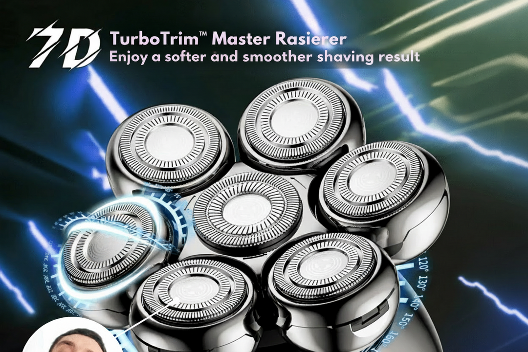7D barberhode elektrisk barbermaskin for menn. Vanntett for våt/tørr bruk, gir en glatt og tett barbering.
