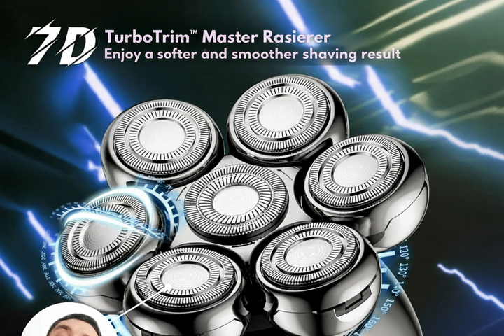 7D barberhode elektrisk barbermaskin for menn. Vanntett for våt/tørr bruk, gir en glatt og tett barbering.