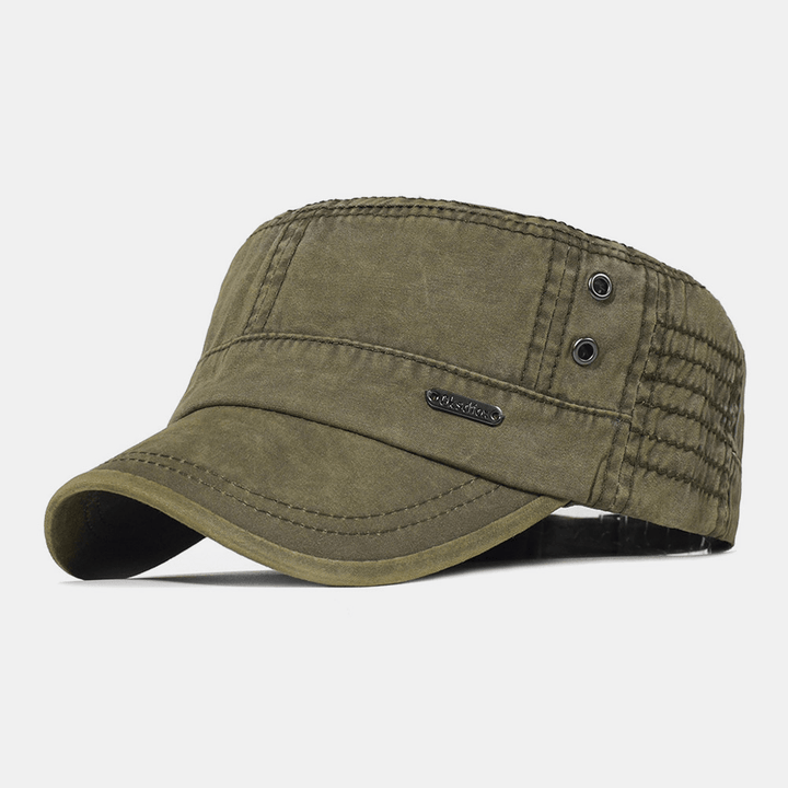 Khaki flat cap for menn, justerbar og komfortabel. En militærstil herrehatt.