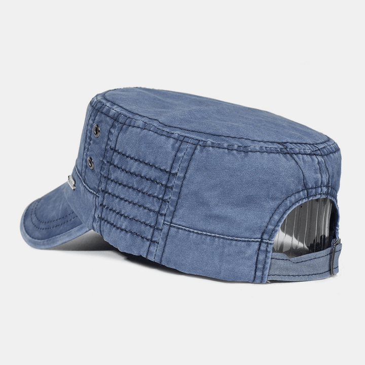 Blå justerbar flat cap for menn, en moderne herrehatt i militærstil for daglig bruk.
