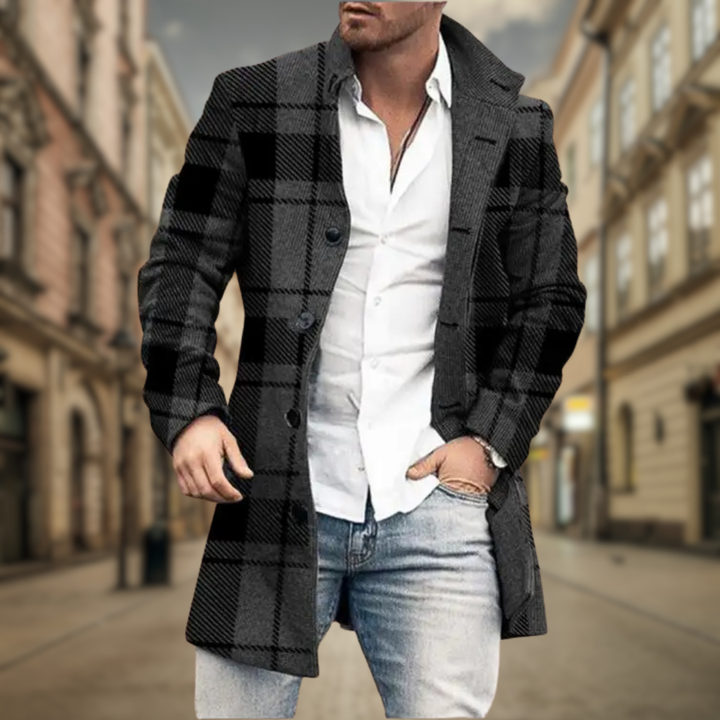 Tidløs skreddersydd herrekåpe for menns stil. Kan brukes formelt eller uformelt. En elegant og varm høst/vinterkåpe.