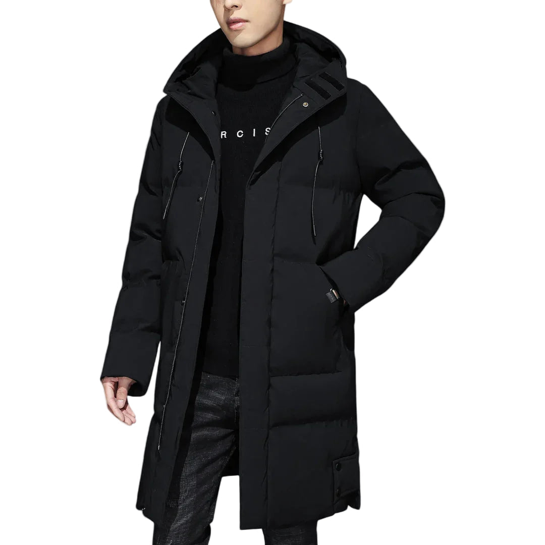 Menns lang parka vinterjakke for ekstrem varme. Perfekt for kalde dager, vindtett og vanntett herreyttertøy.
