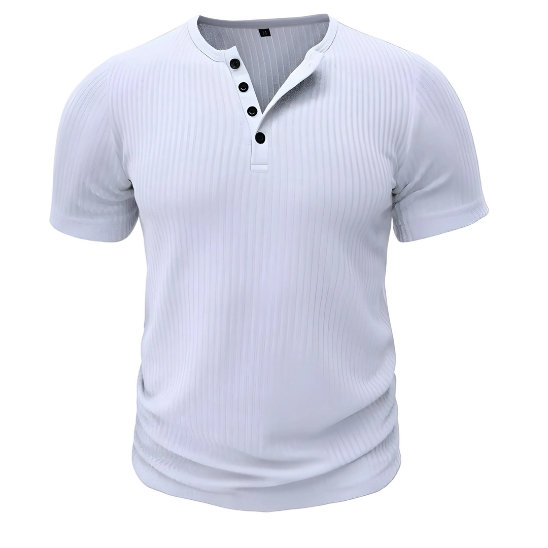 Menns muscle fit henley t-skjorte. Komfortabel for hverdag, trening og fritid, med moderne slimfit design.