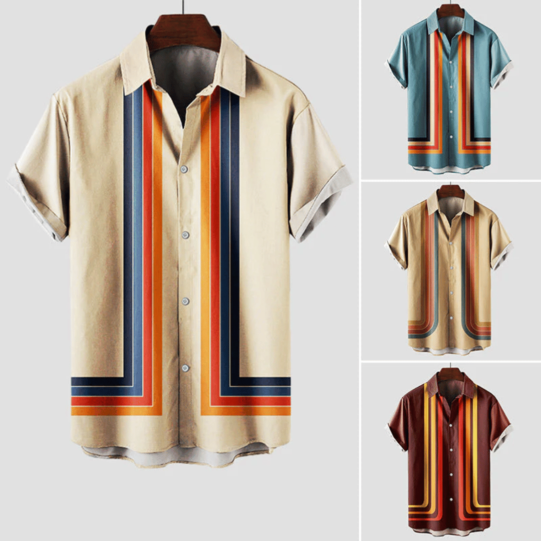 Brettet menns stripete retro sommerskjorte, klar for sommeren med stilfullt design og komfort.