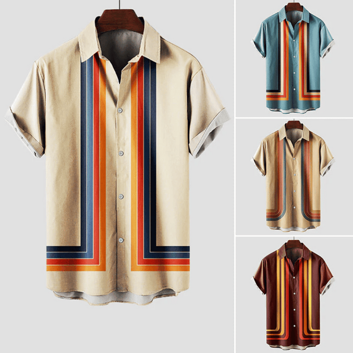 Brettet menns stripete retro sommerskjorte, klar for sommeren med stilfullt design og komfort.