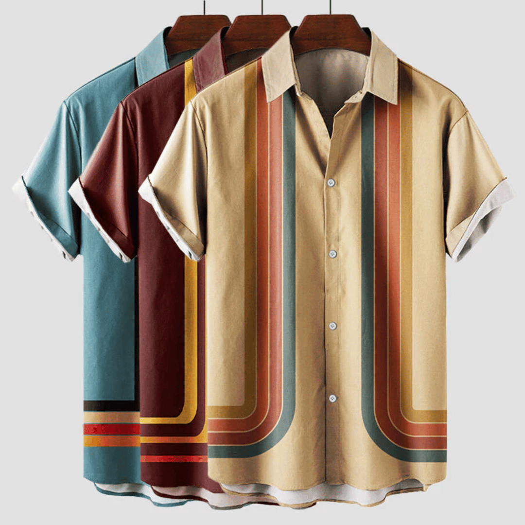 Stilfull menns stripete retro herreskjorte, perfekt for sommer, fritid og en komfortabel look.