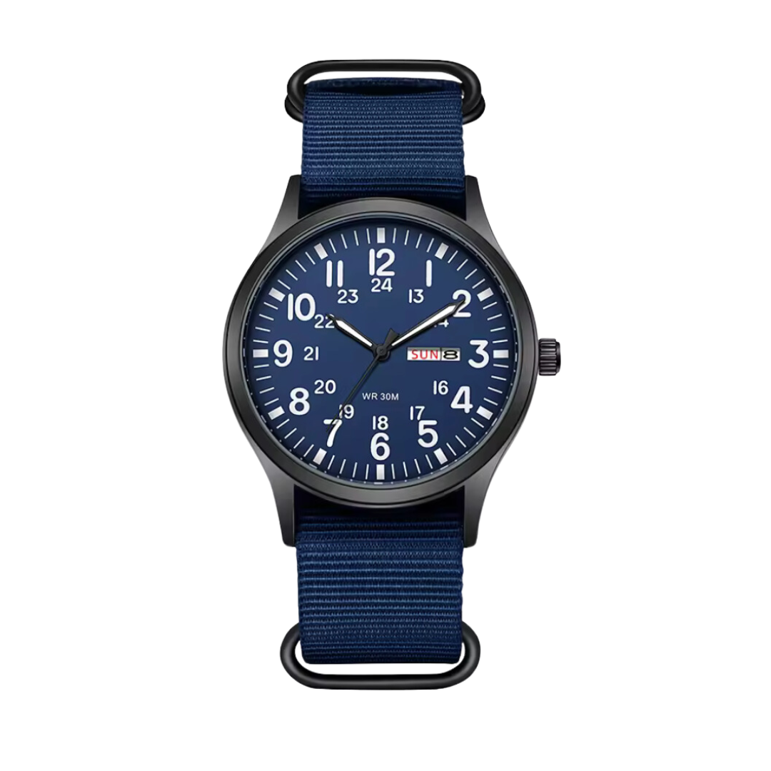 Menns sporty armbåndsur, robust og vanntett i stål med safirglass. Ideell for utendørs bruk.