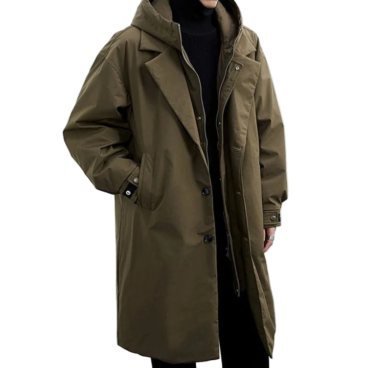Menns elegant vanntett trenchcoat for vinteren med varm beskyttelse. Perfekt langjakke for herre.