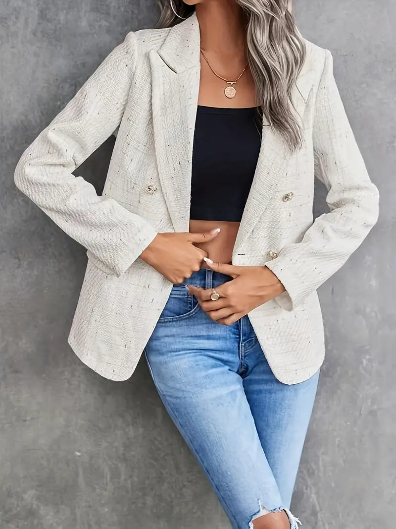 Allsidig beige dameblazer; ideell for kontorantrekk, fest eller en elegant vårstil.