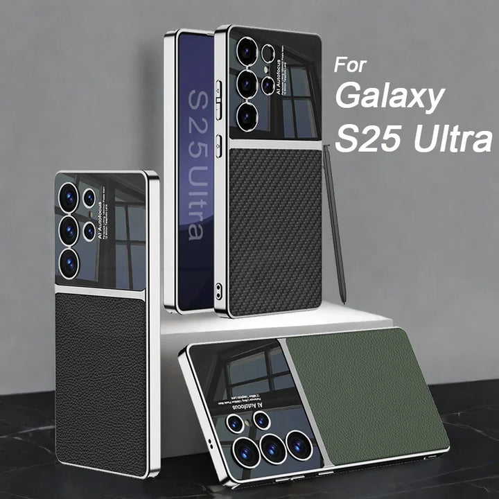 Støtsikkert mobildeksel i PU-lær for Samsung Galaxy S25 Ultra, god beskyttelse mot fall og riper.