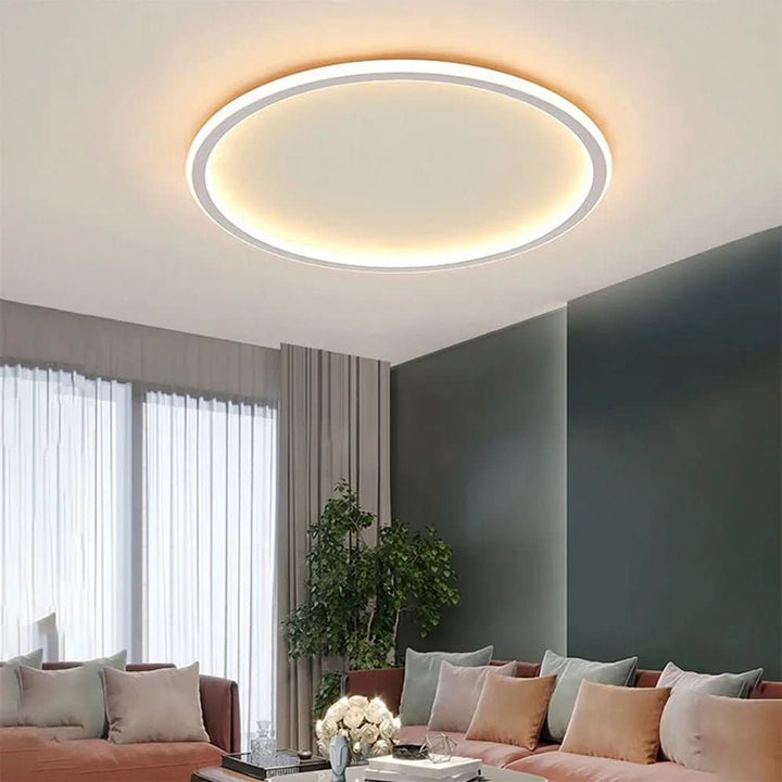 Stilren, rund LED-taklampe. Moderne skandinavisk takbelysning for stue, soverom, kontor.